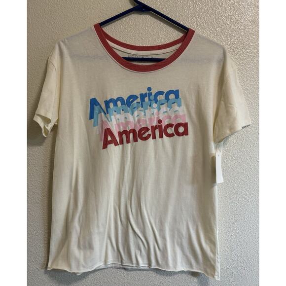 Fifth Sun Tops - NWT Fifth Sun Women’s Size M America Graphic Cropped T-Shirt Cream Retro casual